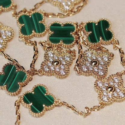 [Radiant Gem]¯CLOVER 20 MOTIFS MALACHITE DIAMOND NECKLACE