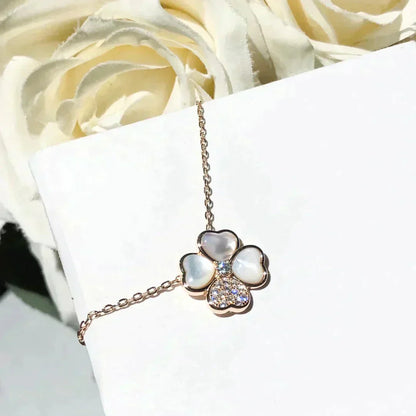 [Radiant Gem]¯CLOVER MOP DIAMOND ROSE GOLD NECKLACE