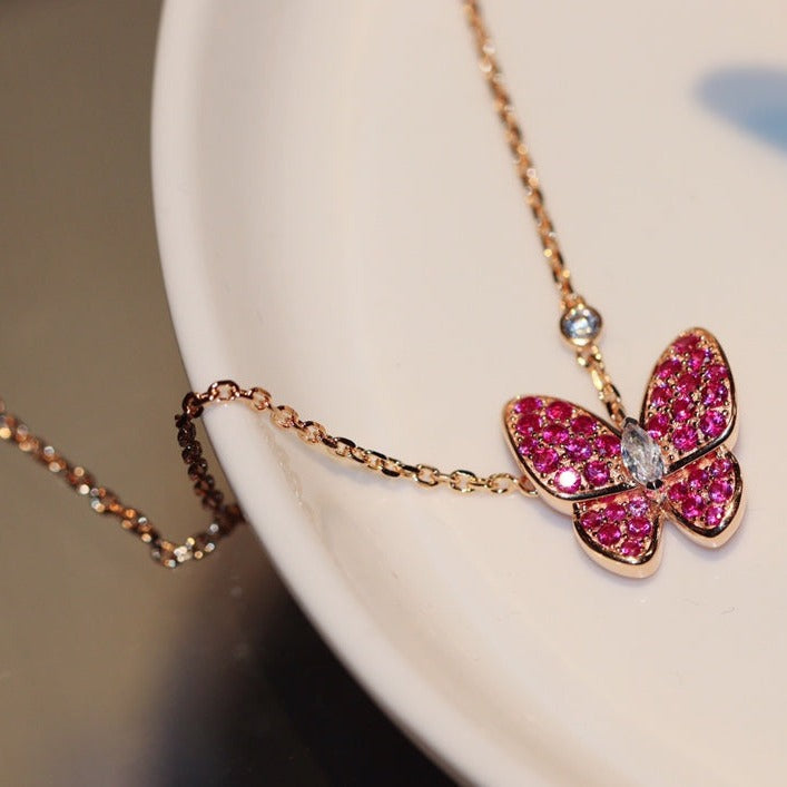 [Radiant Gem]¯BUTTERFLY RED DIAMOND ROSE GOLD NECKLACE