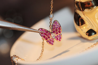 [Radiant Gem]¯BUTTERFLY RED DIAMOND ROSE GOLD NECKLACE