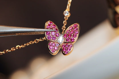 [Radiant Gem]¯BUTTERFLY RED DIAMOND ROSE GOLD NECKLACE