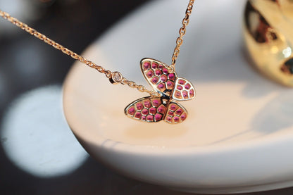 [Radiant Gem]¯BUTTERFLY RED DIAMOND ROSE GOLD NECKLACE