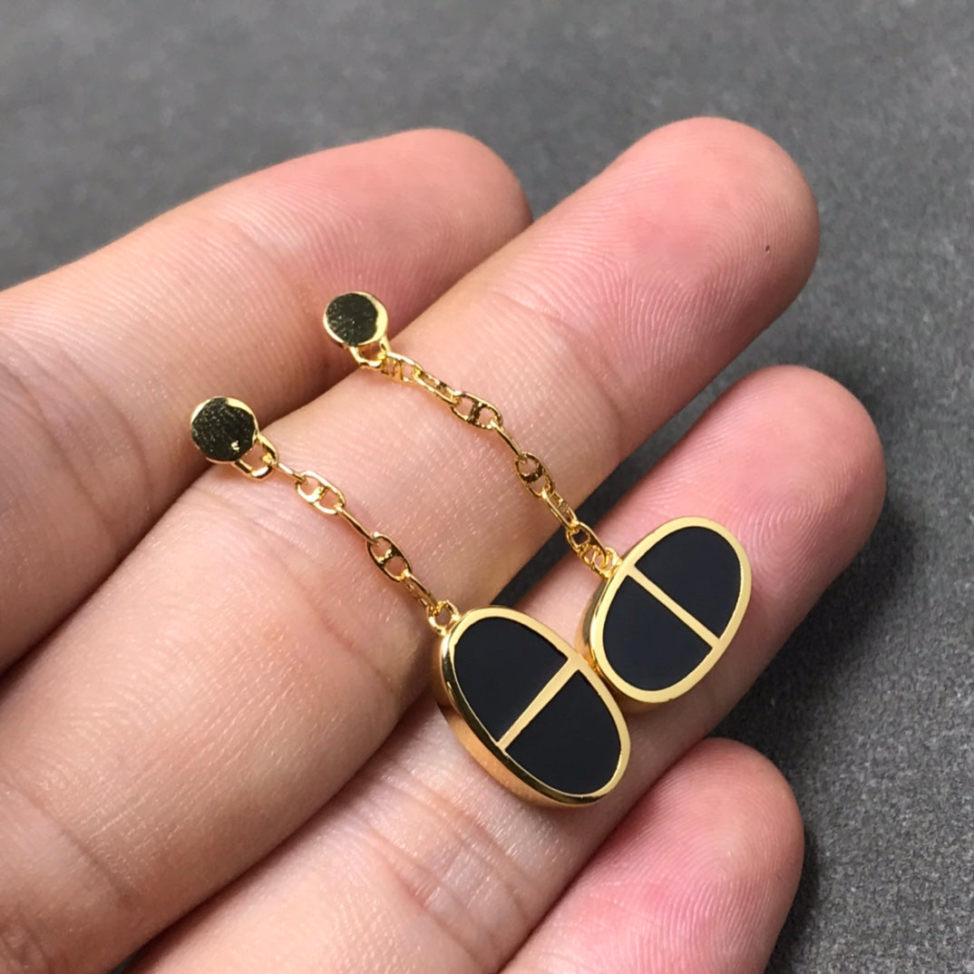[Radiant Gem]¯CHAINE VERSO BLACK CERAMIC SILVER EARRINGS