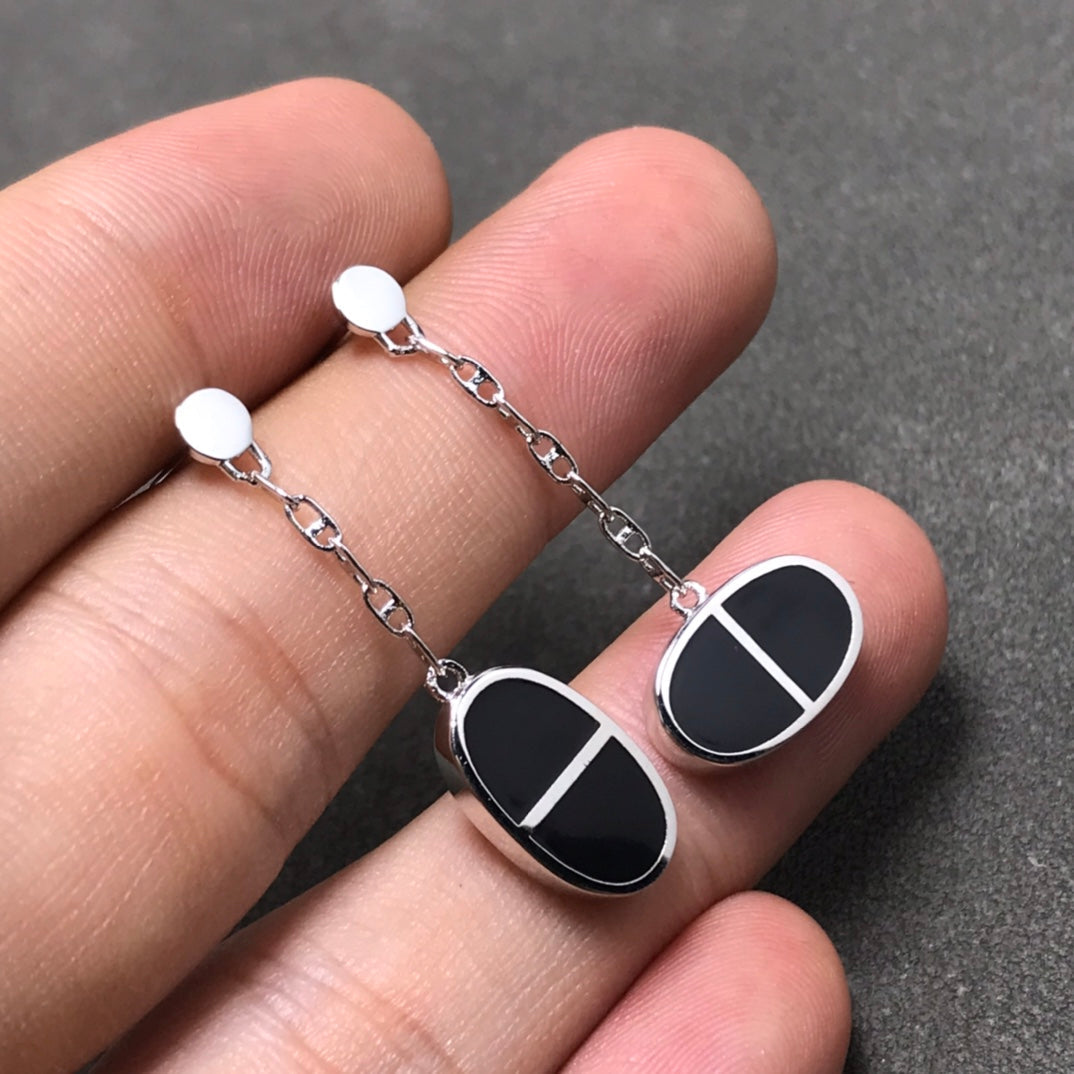 [Radiant Gem]¯CHAINE VERSO BLACK CERAMIC SILVER EARRINGS