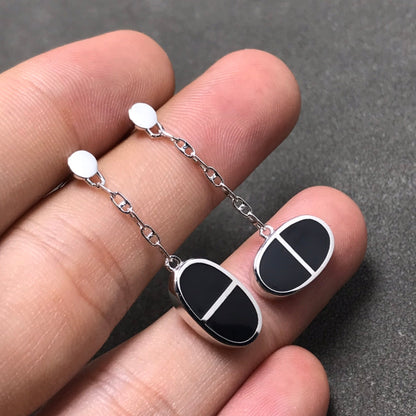 [Radiant Gem]¯CHAINE VERSO BLACK CERAMIC SILVER EARRINGS