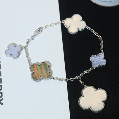 [Radiant Gem]¯CLOVER BRACELET 5 MOTIFS MOP CHALCEDONY SILVER