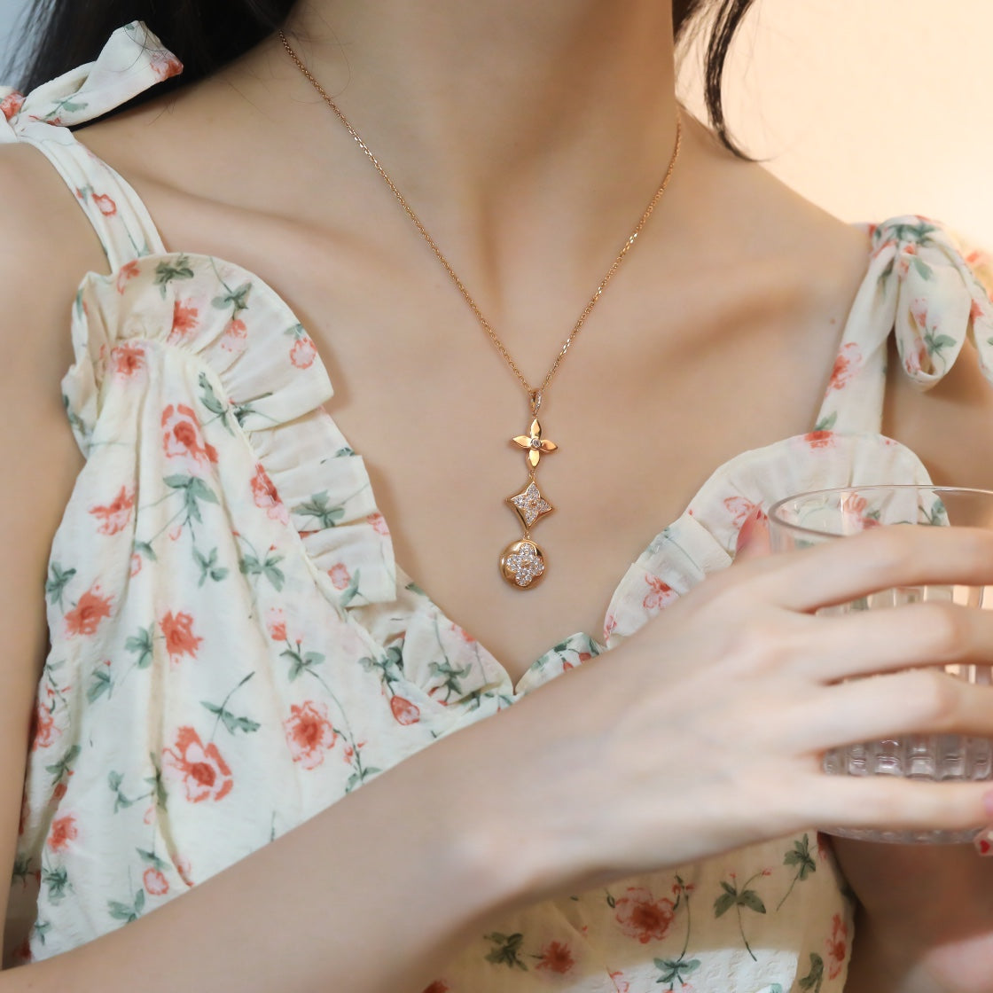 [Radiant Gem]¯STAR AND SUN DIAMOND PINK GOLD NECKLACE