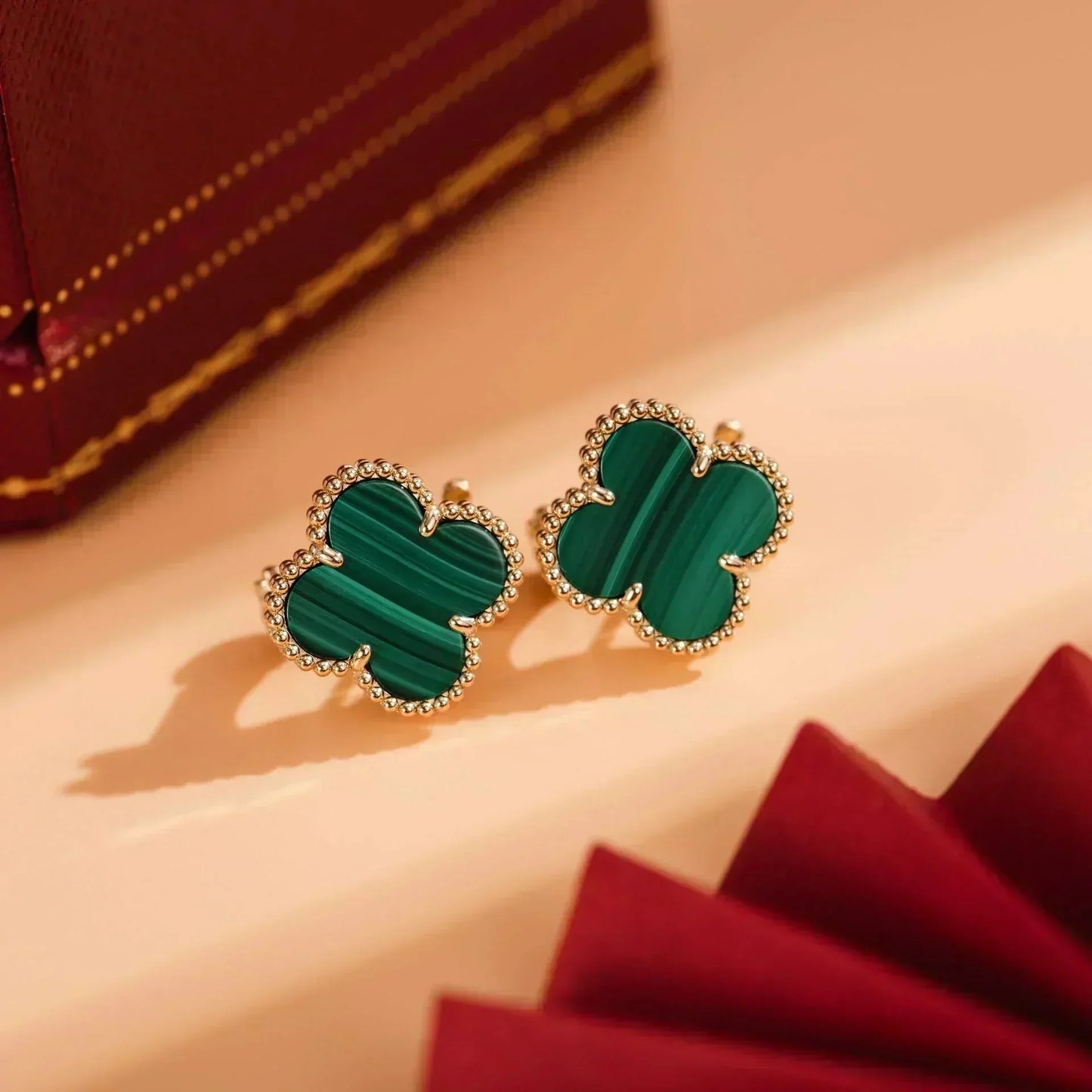 [Radiant Gem]¯CLOVER MEDIUM 1 MOTIFS MALACHITE  EARRINGS