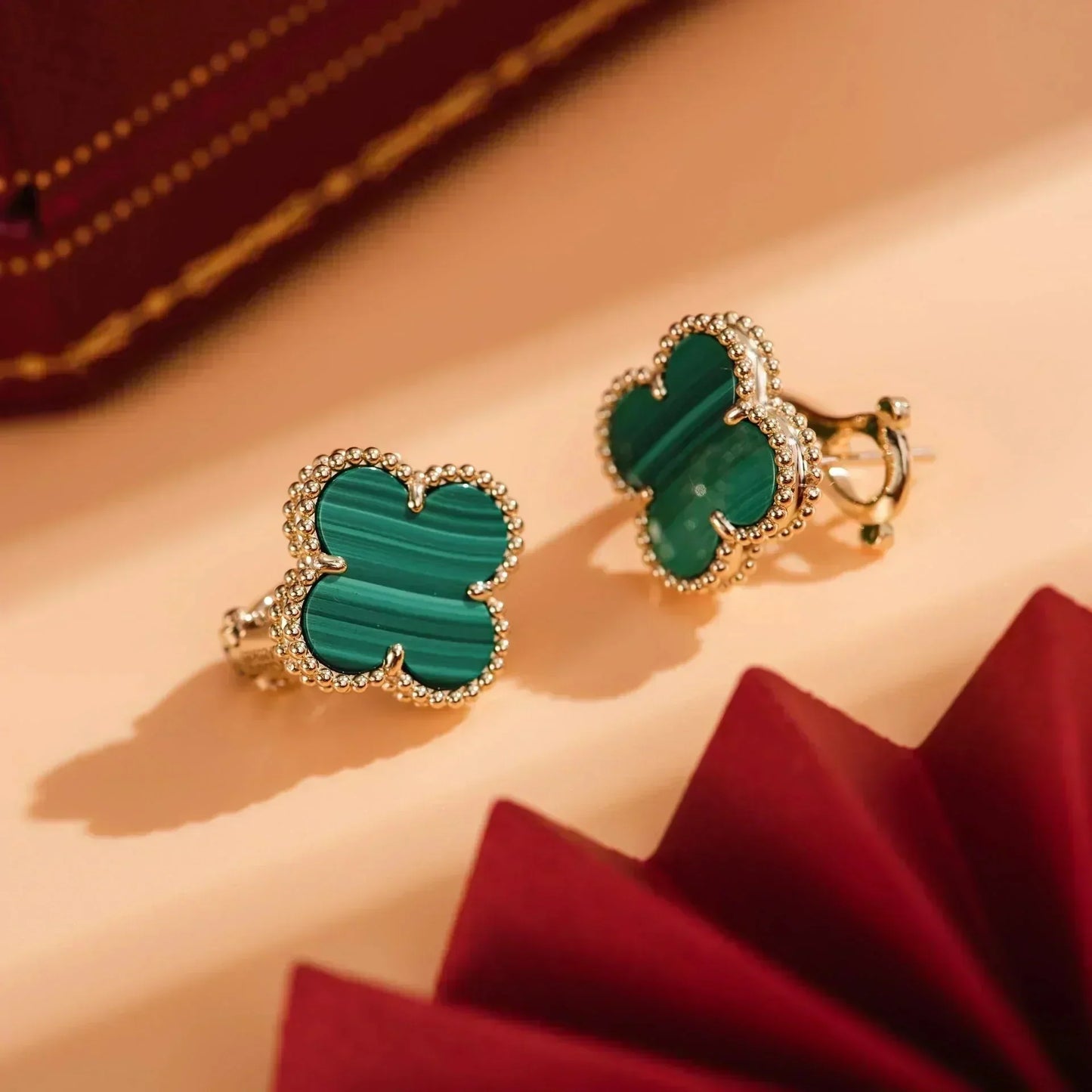[Radiant Gem]¯CLOVER MEDIUM 1 MOTIFS MALACHITE  EARRINGS