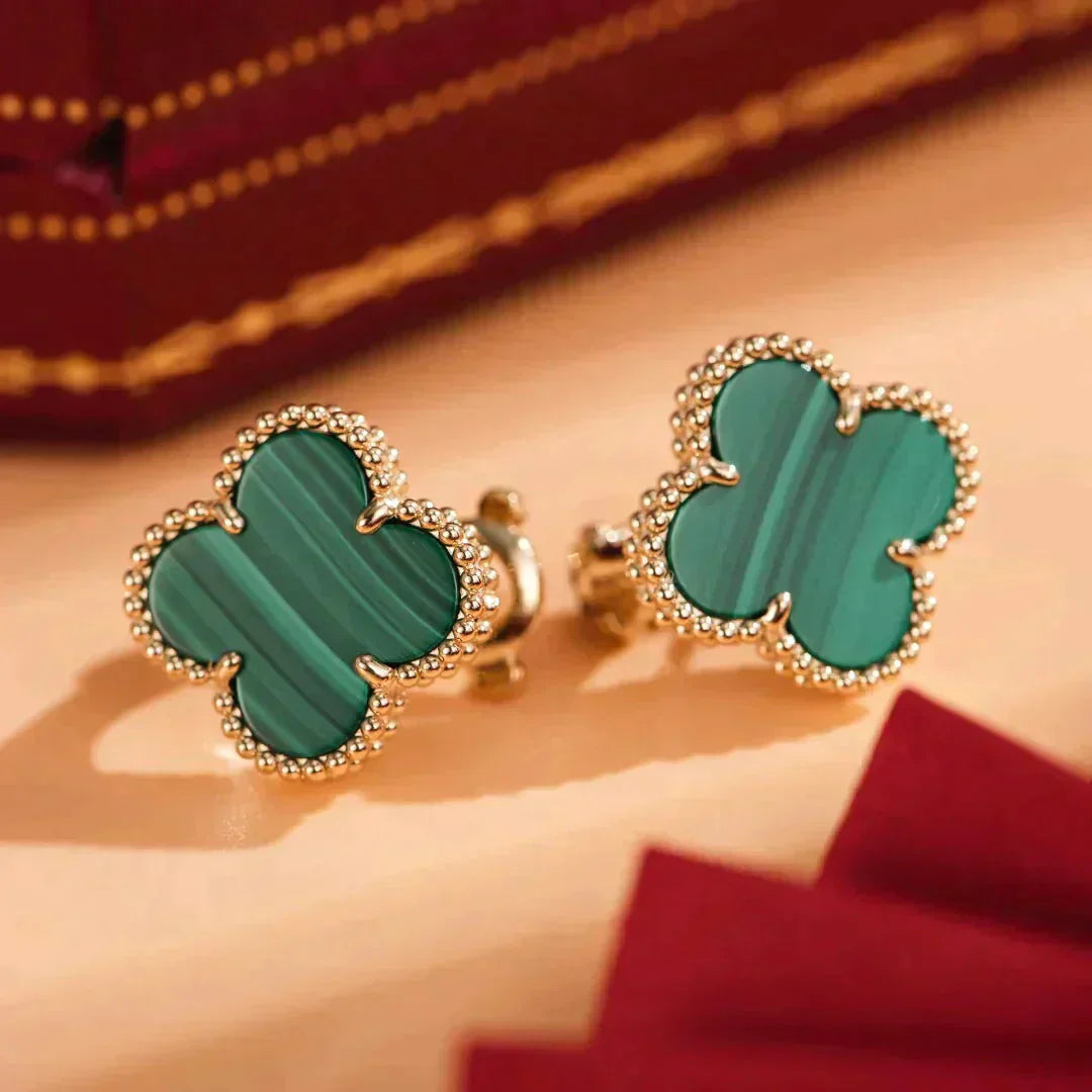 [Radiant Gem]¯CLOVER MEDIUM 1 MOTIFS MALACHITE  EARRINGS