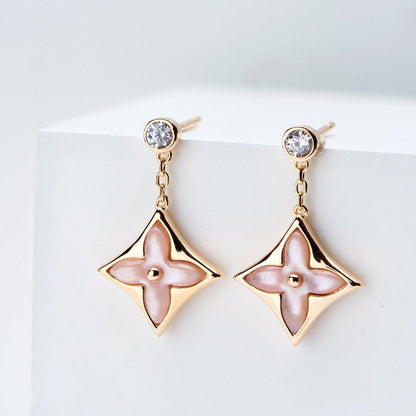 [Radiant Gem]¯DOUBLE STAR PINK GOLD MOP DROP EARRINGS