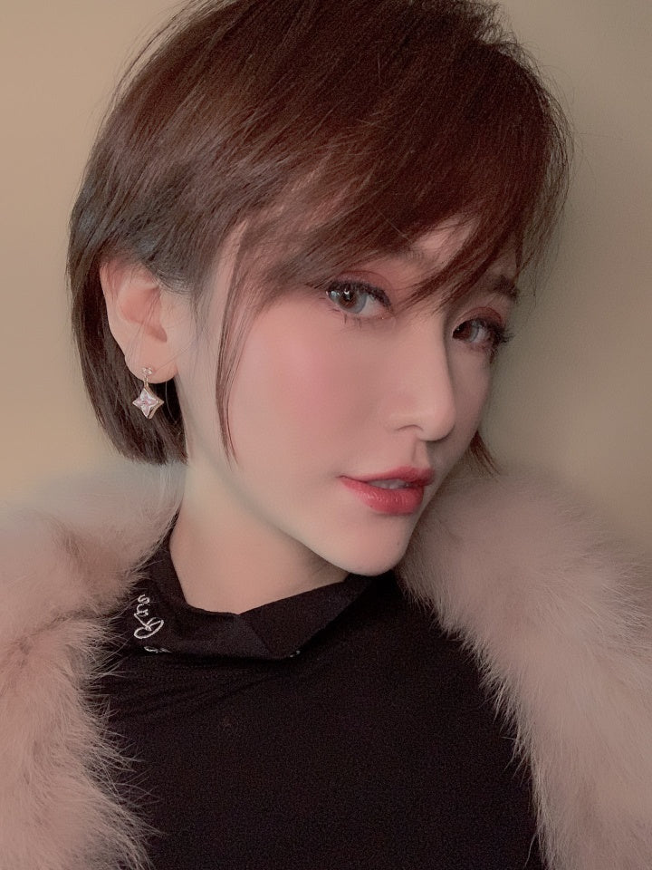 [Radiant Gem]¯DOUBLE STAR PINK GOLD MOP DROP EARRINGS