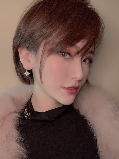 [Radiant Gem]¯DOUBLE STAR PINK GOLD MOP DROP EARRINGS