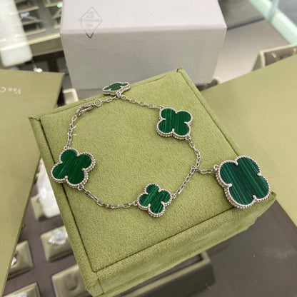 [Radiant Gem]¯CLOVER 5 MOTIFS SIVLER MALACHITE BRACELET
