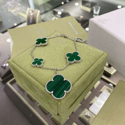 [Radiant Gem]¯CLOVER 5 MOTIFS SIVLER MALACHITE BRACELET