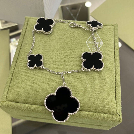 [Radiant Gem]¯CLOVER 5 MOTIFS SIVLER ONYX BRACELET