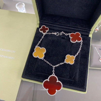 [Radiant Gem]¯CLOVER 5 MOTIFS SIVLER CARNELIAN TIGER EYE BRACELET
