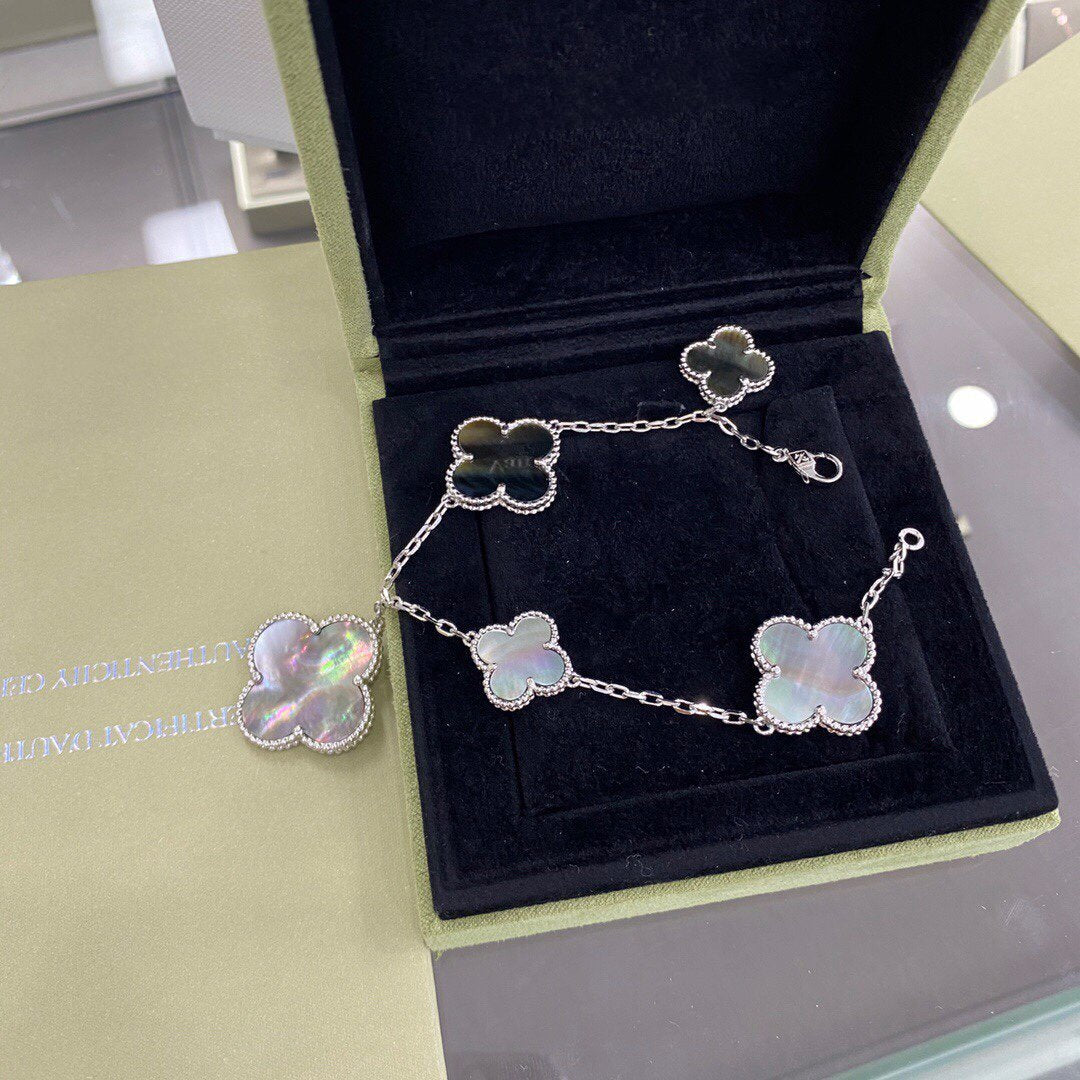 [Radiant Gem]¯CLOVER 5 MOTIFS SIVLER DARK MOP BRACELET