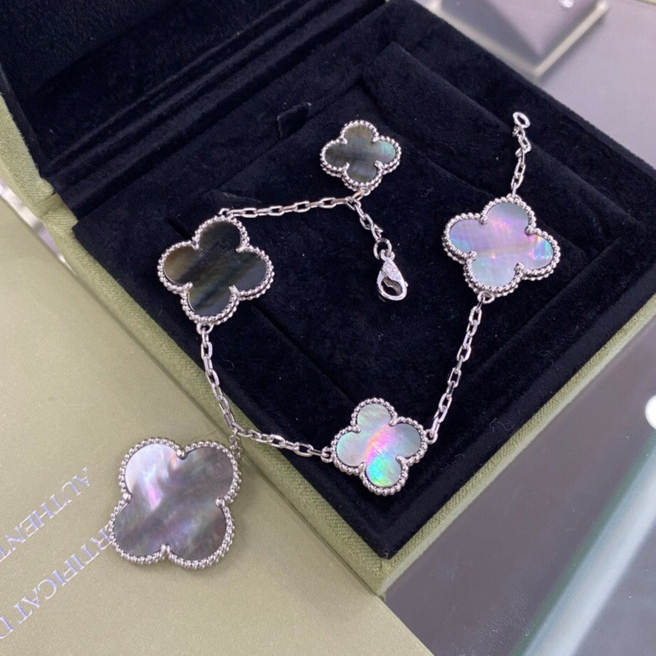 [Radiant Gem]¯CLOVER 5 MOTIFS SIVLER DARK MOP BRACELET