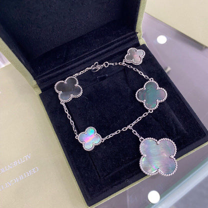 [Radiant Gem]¯CLOVER 5 MOTIFS SIVLER DARK MOP BRACELET