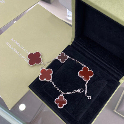 [Radiant Gem]¯CLOVER 5 MOTIFS SIVLER CARNELIAN BRACELET