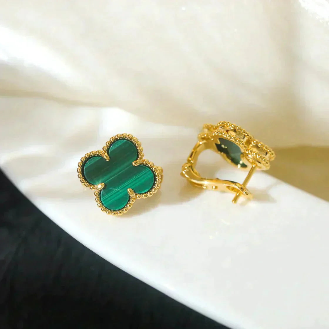 [Radiant Gem]¯CLOVER MEDIUM 1 MOTIFS MALACHITE  EARRINGS