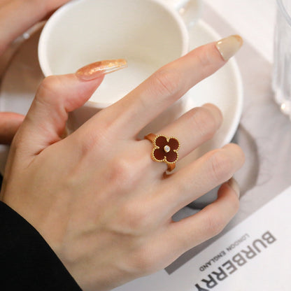 [Radiant Gem]¯CLOVER CARNELIAN RING ROSE GOLD DIAMOND