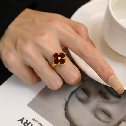 [Radiant Gem]¯CLOVER CARNELIAN RING ROSE GOLD DIAMOND