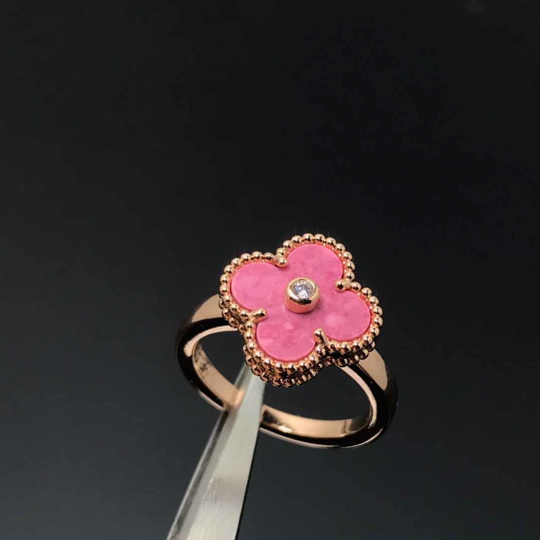 [Radiant Gem]¯CLOVER RHODONITE ROSE GOLD RING