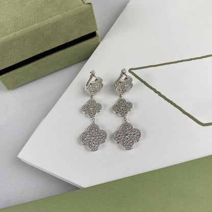 [Radiant Gem]¯CLOVER 3 MOTIF DIAMOND SILVER DROP EARRINGS