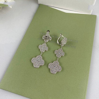 [Radiant Gem]¯CLOVER 3 MOTIF DIAMOND SILVER DROP EARRINGS