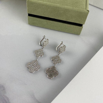 [Radiant Gem]¯CLOVER 3 MOTIF DIAMOND SILVER DROP EARRINGS