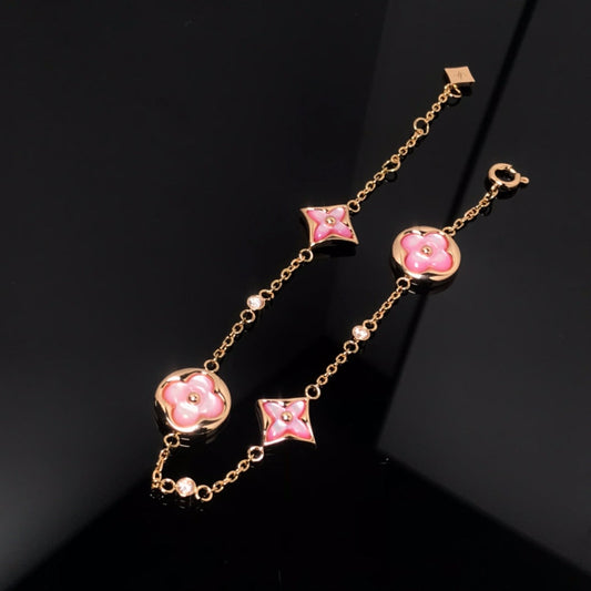 [Radiant Gem]¯STAR AND SUN 4 MOTIF PINK MOP PINK GOLD BRACELET