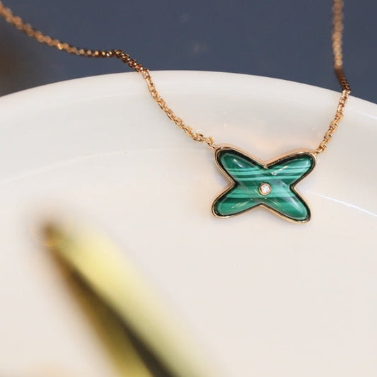 [Radiant Gem]¯JEUX MALACHITE 1 DIAMOND PINK GOLD NECKLACE