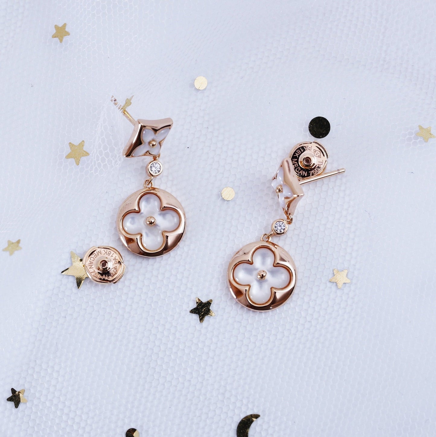 [Radiant Gem]¯STAR AND SUN PINK GOLD MOP DROP EARRINGS