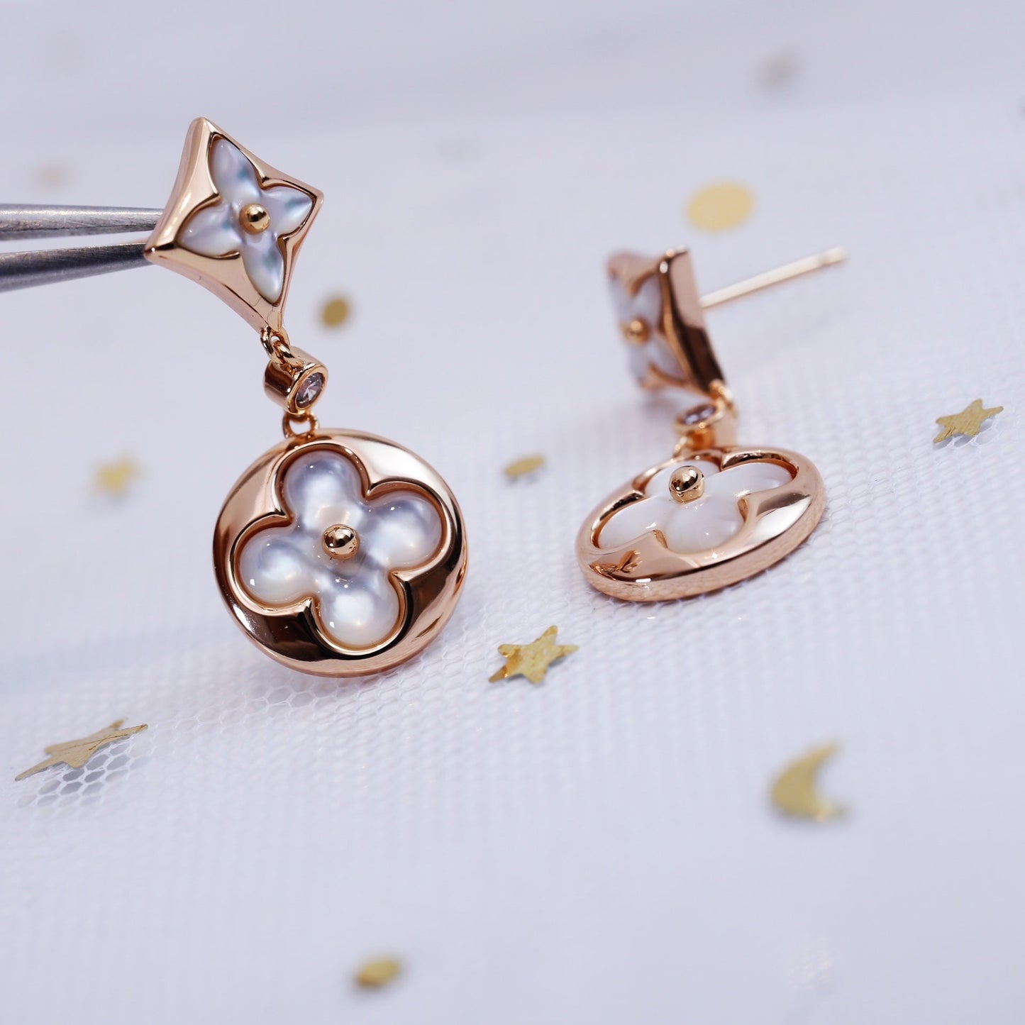 [Radiant Gem]¯STAR AND SUN PINK GOLD MOP DROP EARRINGS