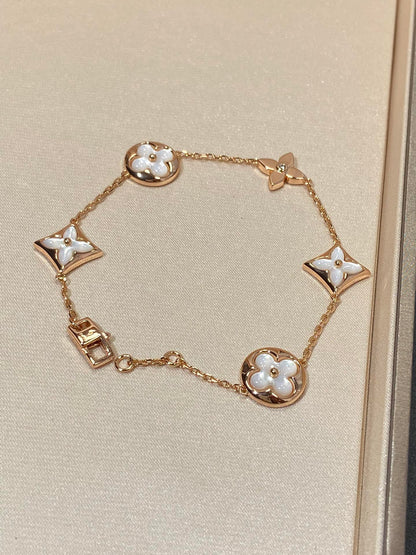 [Radiant Gem]¯STAR AND SUN 5 MOTIF MOP PINK GOLD BRACELET