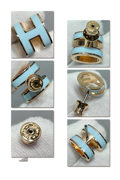 [Radiant Gem]¯POP H SKY BLUE STUD EARRINGS
