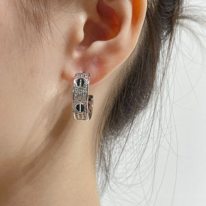 [Radiant Gem]¯LOVE CERAMIC DIAMOND PAVED SILVER EARRINGS