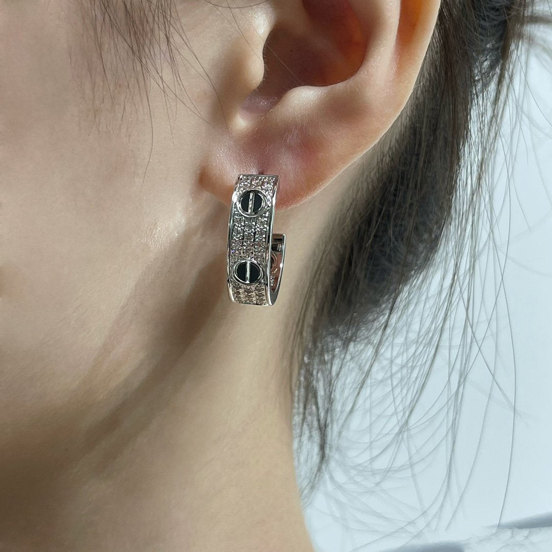 [Radiant Gem]¯LOVE CERAMIC DIAMOND PAVED SILVER EARRINGS