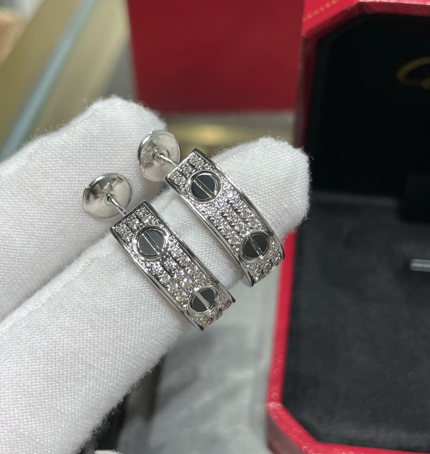 [Radiant Gem]¯LOVE CERAMIC DIAMOND PAVED SILVER EARRINGS