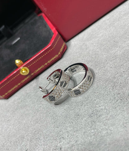 [Radiant Gem]¯LOVE CERAMIC DIAMOND PAVED SILVER EARRINGS