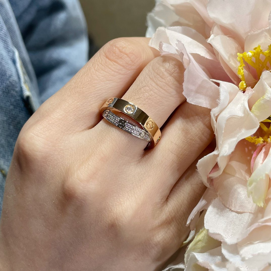 [Radiant Gem]¯LOVE PINK GOLD SILVER DIAMOND DOUBLE RING