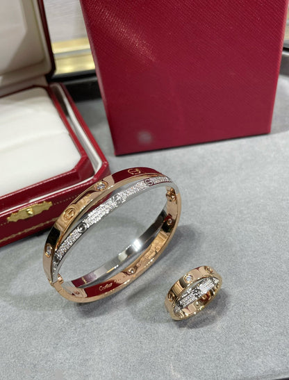 [Radiant Gem]¯LOVE PINK GOLD SILVER DIAMOND DOUBLE RING