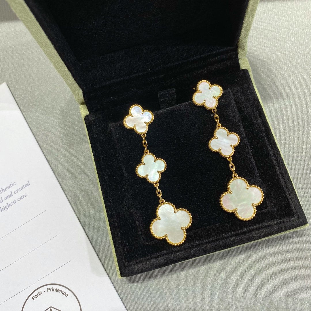 [Radiant Gem]¯CLOVER MOP 3 MOTIFS GOLD EARRINGS