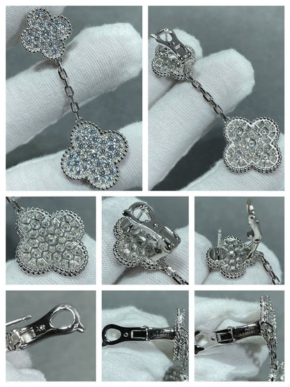 [Radiant Gem]¯CLOVER 2 MOTIFS DIAMOND PAVED SILVER EARRINGS