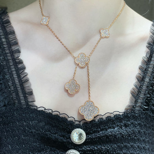 [Radiant Gem]¯CLOVER 6 MOTIF DIAMOND PAVED NECKLACE