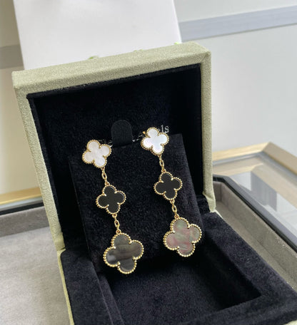 [Radiant Gem]¯CLOVER 3 MOTIF MOP ONYX DARK MOP PINK GOLD EARRINGS