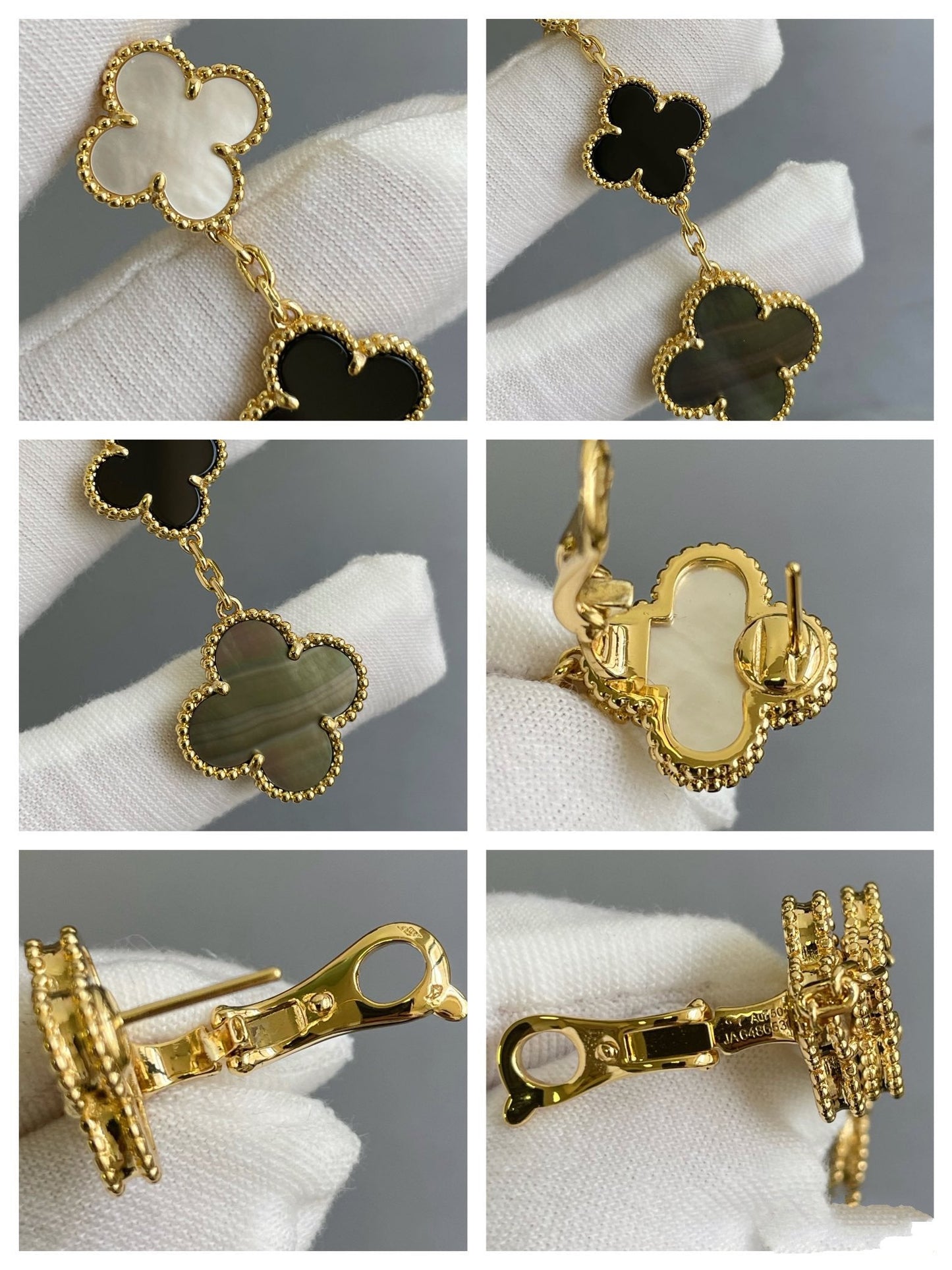 [Radiant Gem]¯CLOVER 3 MOTIF MOP ONYX DARK MOP PINK GOLD EARRINGS