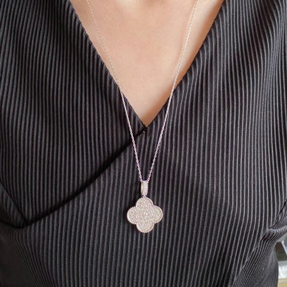 [Radiant Gem]¯CLOVER 25MM LARGE PEDANT DIAMOND PAVED LONG NECKLACE